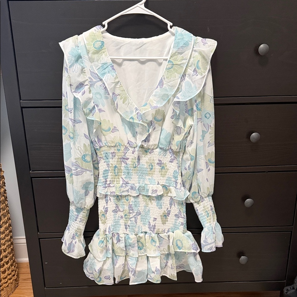 Floral Ruffle Smocked Dress with Long Sleeves